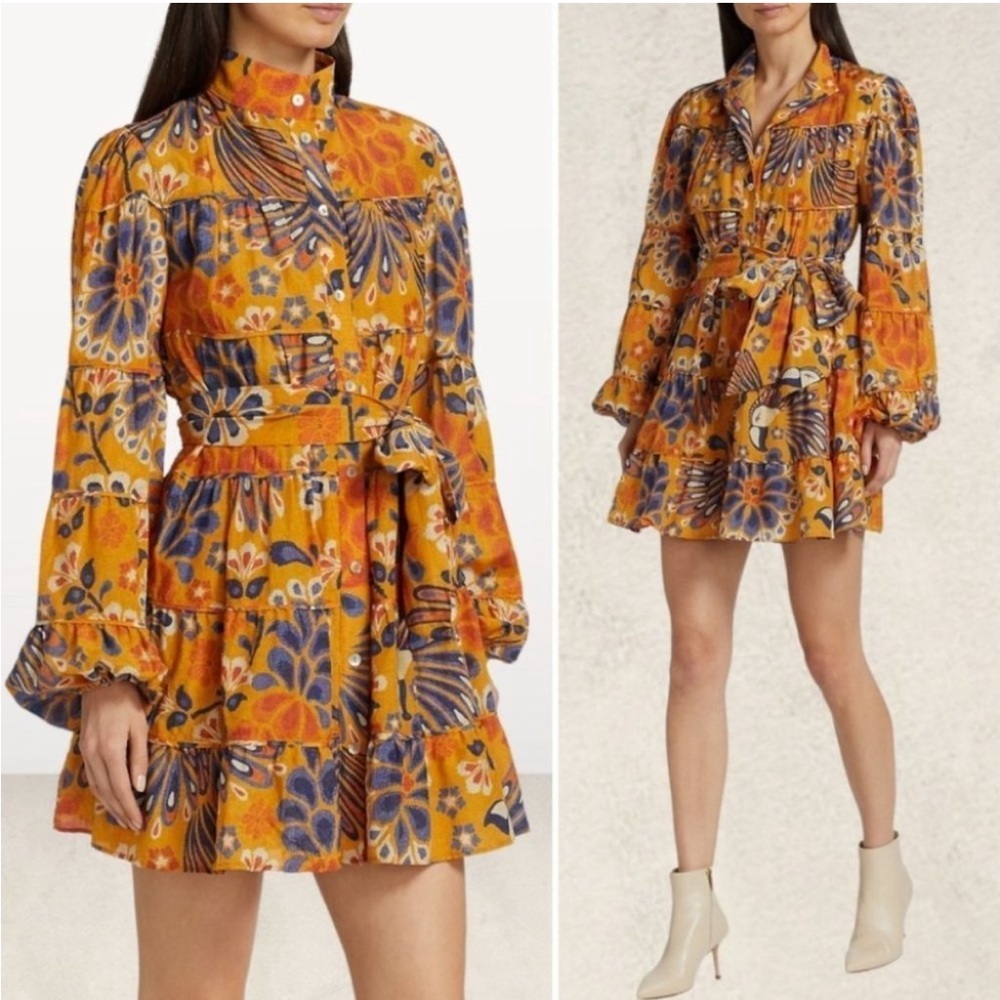 FARM RIO Yellow Pineapple Flowers Mini Dress Medium